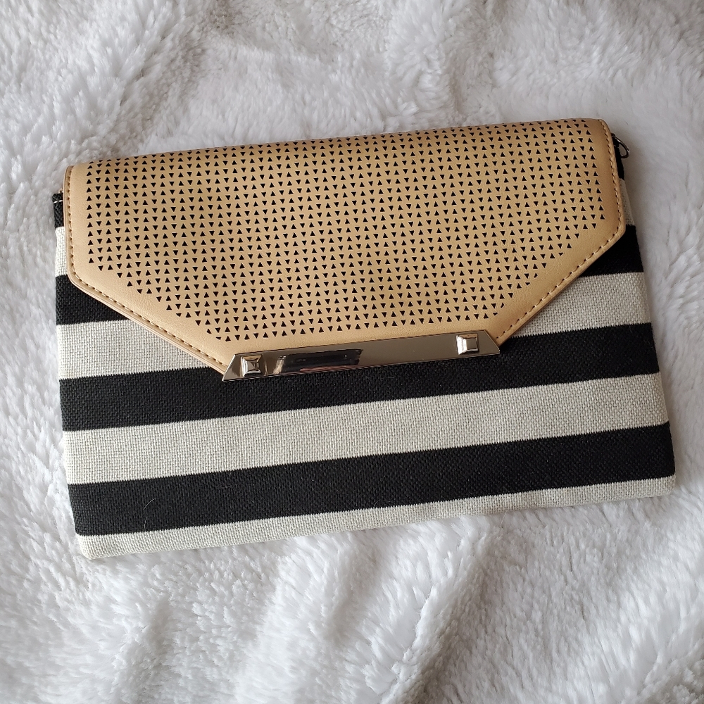 STELLA & DOT Black Clean Stripe City Slim Clutch